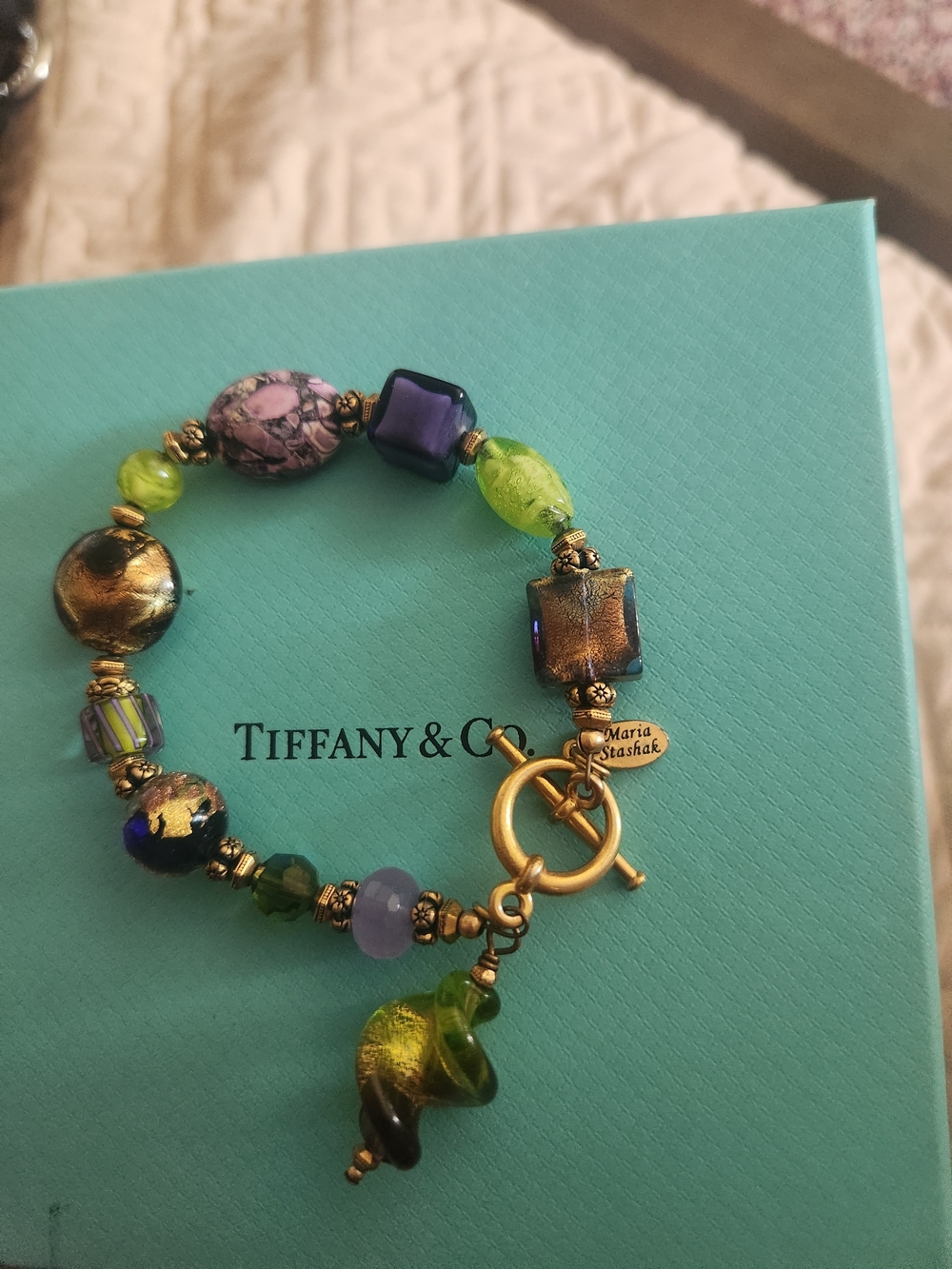 Multi-Color Glass Bead Bracelet - Green & Purple